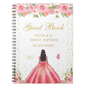 Pink Floral Dark Skin Princess Sweet Sixteen Notebook