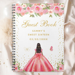 Pink Floral Dark Skin Princess Sweet Sixteen Notebook