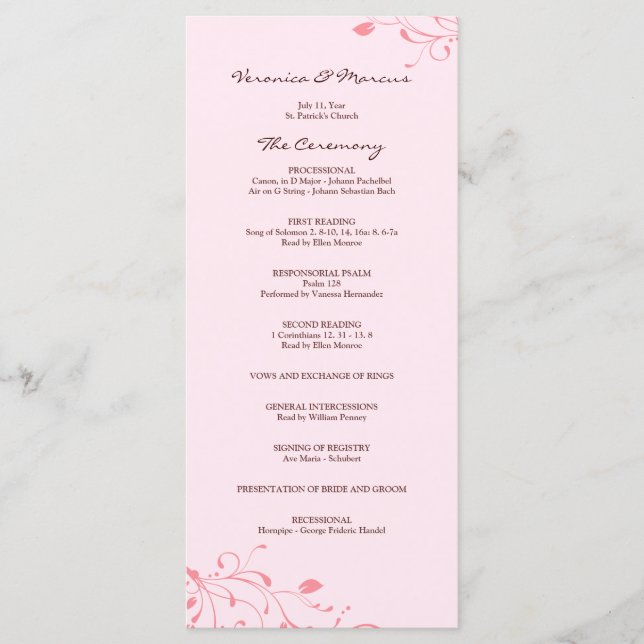 Pink Floral Decal Wedding Program (Front)