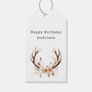 Pink Floral Deer Antlers Personalized   Gift Tags