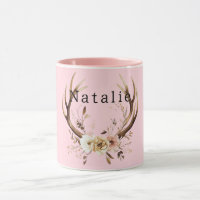 Pink Floral Deer Antlers Personalized