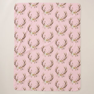 Pink Floral Deer Antlers Sherpa Blanket