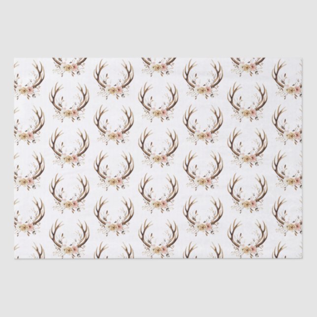 Pink Floral Deer Antlers Tissue Paper (Front)