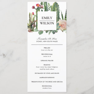 PINK FLORAL DESERT CACTI WEDDING CEREMONY PROGRAM