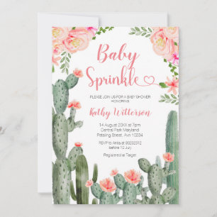 Pink Floral Desert Cactus Succulent Baby Sprinkle Invitation