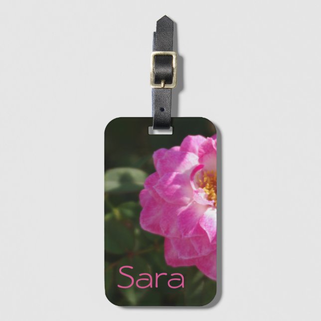 Pink Floral Design Luggage Tag (Front Vertical)