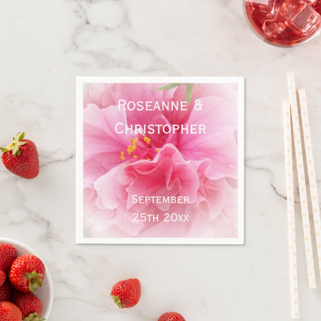 Pink Floral Design Wedding Napkin (Insitu)