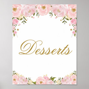 Pink Floral Dessert Wedding Favour Shower Sign