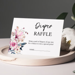Pink Floral Diaper Raffle Baby Shower Enclosure Card