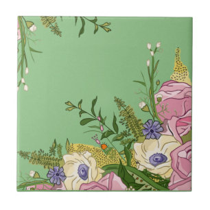 Pink Floral Doodle illustration on   Tile
