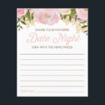 Pink Floral Double Sided Bridal Shower Date Night Flyer<br><div class="desc">Get the party started with this fun DOUBLE sided Bridal Shower activity! One side is Share Your Favourite Date Night Idea - and the other is Share Some Advice! Double the fun for the price of one! Matching Menu: https://www.zazzle.com/wedding_menu_bridal_shower_menu_pink_floral-245039215506897611 Matching Favour Stickers: https://www.zazzle.com/pink_floral_sticker-217268181705341556 Matching Cups: https://www.zazzle.com/pink_floral_cups-256038535211847264 Matching Napkins: https://www.zazzle.com/pink_floral_napkins-256076261234916909 Visit...</div>