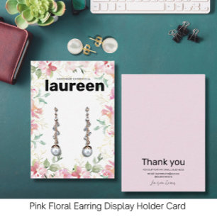 Pink Floral Earring Display Business Card