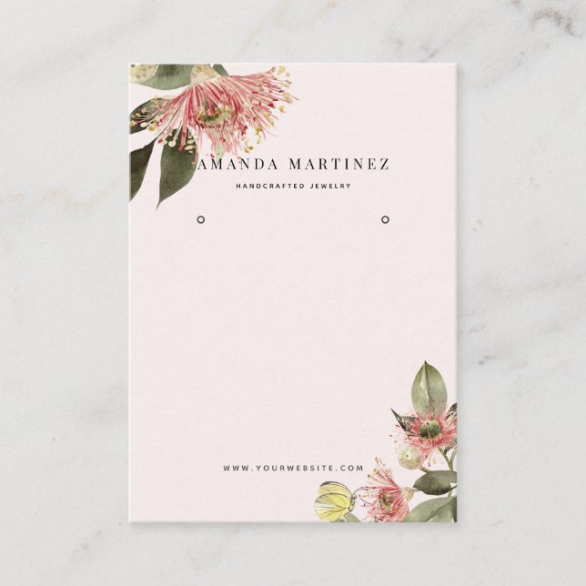 Pink Floral Earring Display Business Card (Front)