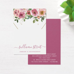 Pink Floral Earrings Necklace Display Card