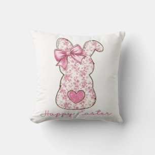 Pink Floral Easter Bunny Coquette Bow Throw Pillow