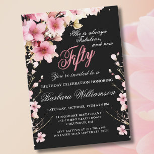 Pink Floral Elegance 50 & Fab Birthday Party Invitation