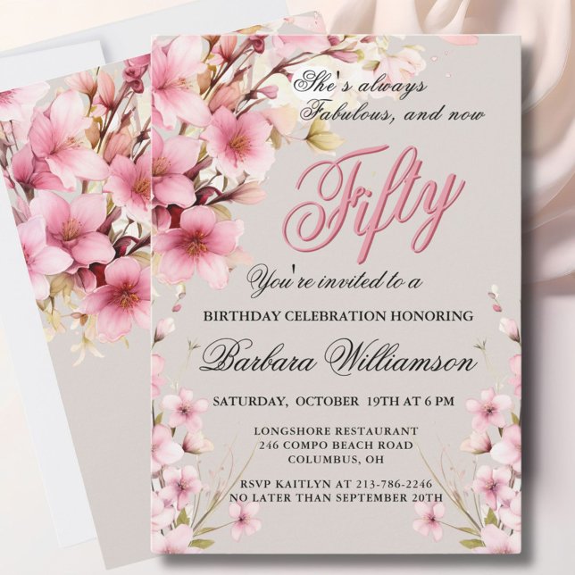 Pink Floral Elegance 50th & Fab Birthday Party Hol Holiday Card (Creator Uploaded)