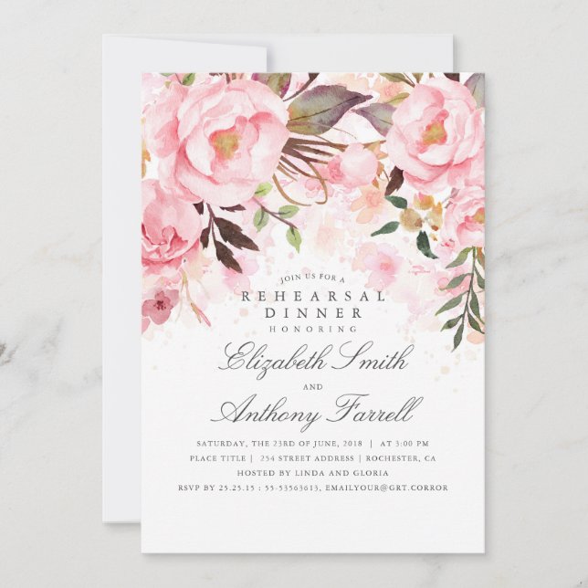 Pink Floral Elegant and Modern Rehearsal Dinner Invitation (Front)