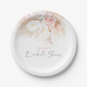 Pink Floral Elegant Botanical Bridal Shower Paper Plate