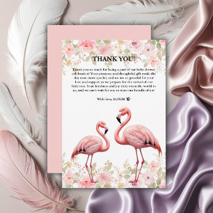 Pink Floral Elegant Flamingo Baby Shower Thank You Card