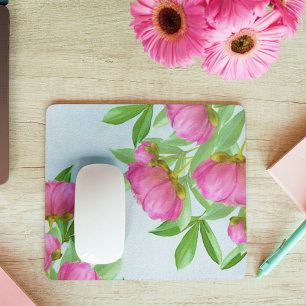 Pink Floral Elegant Garden Simple Watercolor Peony Mouse Pad