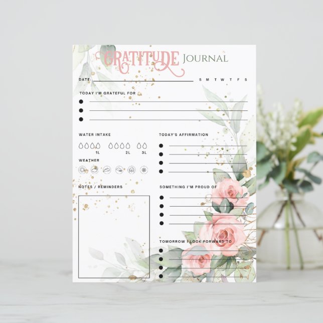 Pink Floral Elegant Gratitude Journal Paper Sheet (Standing Front)