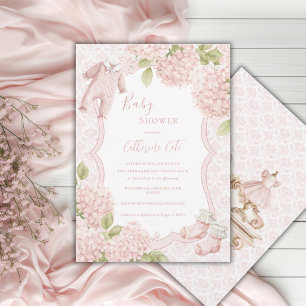 Pink Floral Elegant Hydrangea Vintage Baby Invitation
