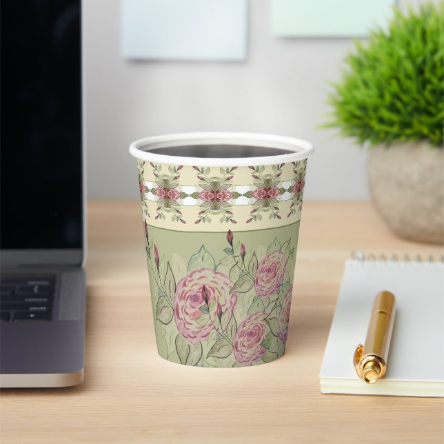 Pink Floral Elegant Paper Cups (Insitu)