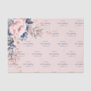 Pink Floral Elegant Script 60th Birthday Any Age Tissue Paper