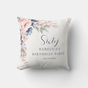 Pink Floral Elegant Script 60th Birthday Throw Pillow