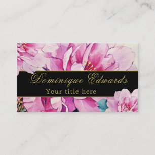 Pink Floral Elegant Stylish Gold Professional Business Card