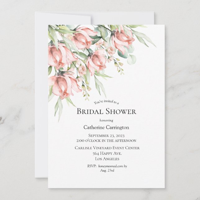 Pink Floral Elegant Watercolor Bridal Shower Invitation (Front)