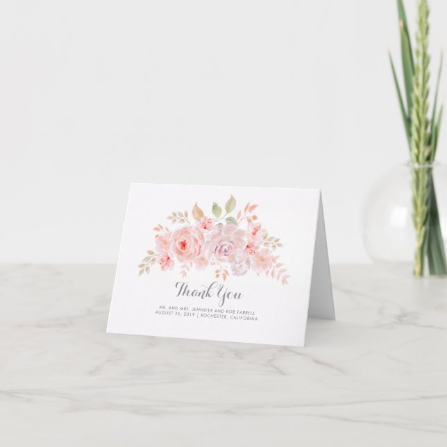 Pink Floral Elegant Wedding Thank You (Front)