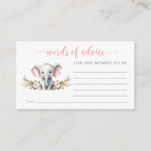 Pink Floral Elephant Baby Shower Words Of Advice Enclosure Card
