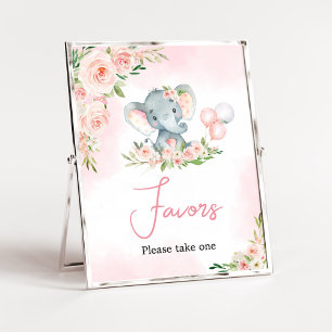Pink Floral Elephant Balloon Baby Shower Favours Poster