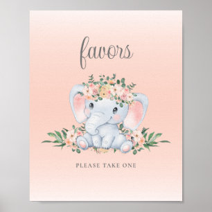 Pink Floral Elephant Girl Baby Shower Favours Sign
