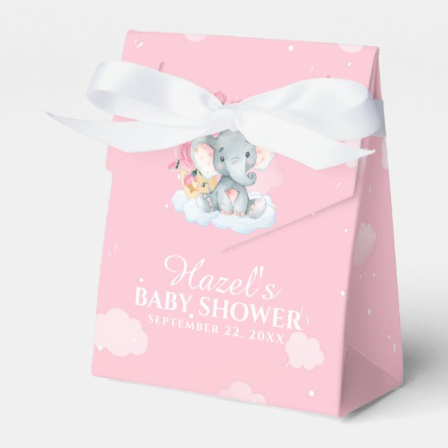 Pink Floral Elephant Girl Baby Shower Thank You Favor Box (Front Side)