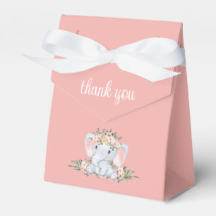 Pink Floral Elephant Girl Baby Shower Thank You Favor Box