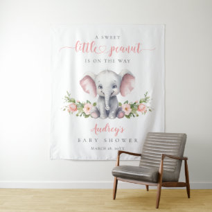 Pink Floral Elephant Watercolor Baby Girl Shower Tapestry