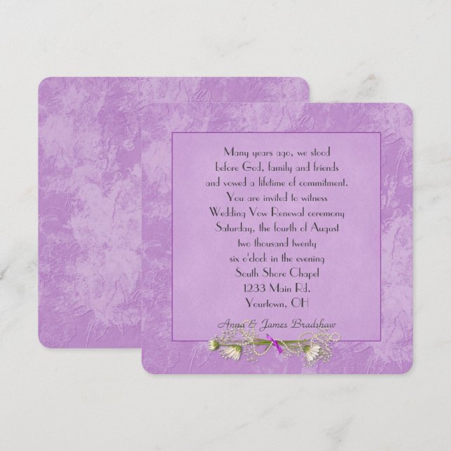 Pink Floral Embossed Wedding  Vow Renewal Invitation (Front/Back)