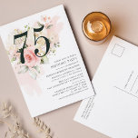 Pink Floral Eucalyptus Foliage 75th Birthday Party Invitation Postcard<br><div class="desc">Cute and modern, yet elegant 75th birthday party invitations. Featuring a trendy layout and watercolor floral and greenery eucalyptus and pink blush. Perfect for any age birthday party invitation. The template that can be easily edited and the text replaced with your own details by clicking the "Personalize" button. For further...</div>