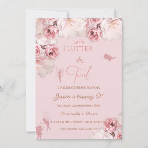 Pink Floral Fairies Birthday Party Invitation