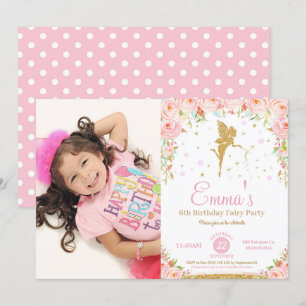 Pink Floral Fairy 1st Birthday Party Invitation