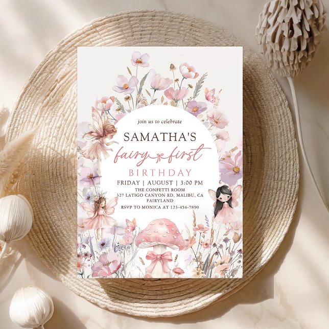 Pink Floral Fairy First Birthday Invitation (Créateur téléchargé)
