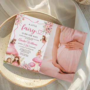 Pink Floral Fairy Girl Baby Shower Photo Invitation