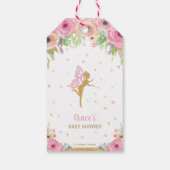Pink Floral Fairy Gold Baby Shower Thank You Gift Tags (Back)