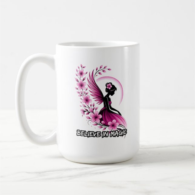 Pink Floral Fairy-Silhouette Coffee Mug (Left)