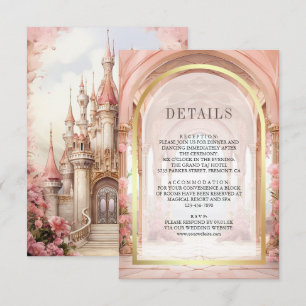 Pink Floral Fairytale Castle Wedding Details Enclosure Card