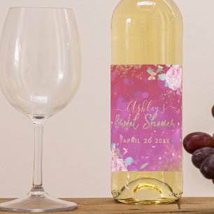 Pink Floral Fancy Elegant Romantic Bridal Shower Wine Label