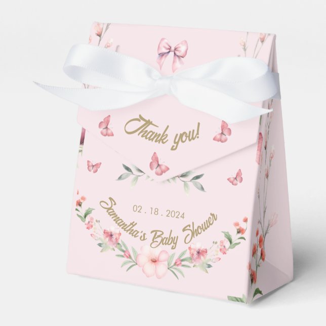Pink Floral Fantasies & Teddy Bear Hugs Favor Box (Front Side)